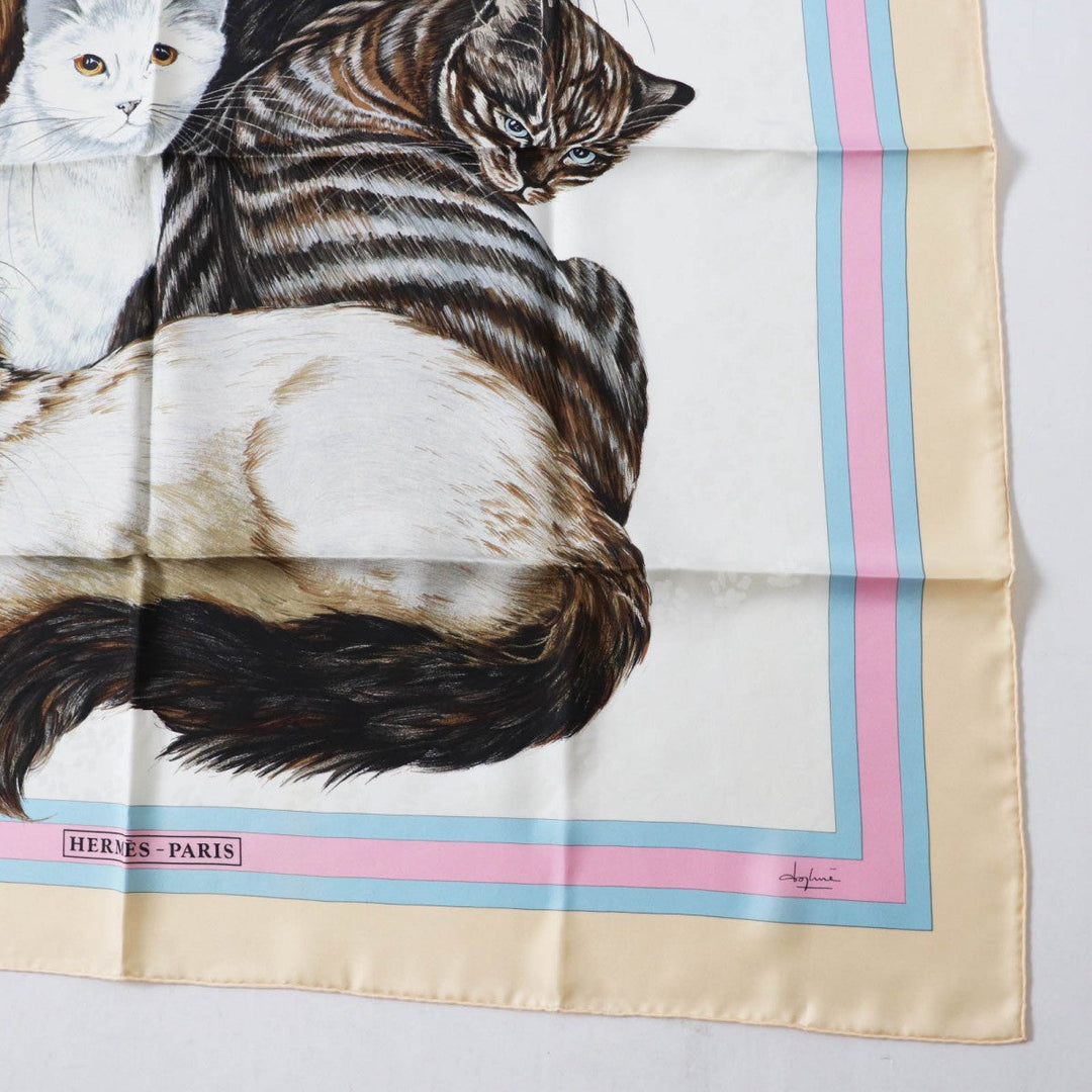 HERMES scarf silk Multi Carre90 LES CHATS Cats