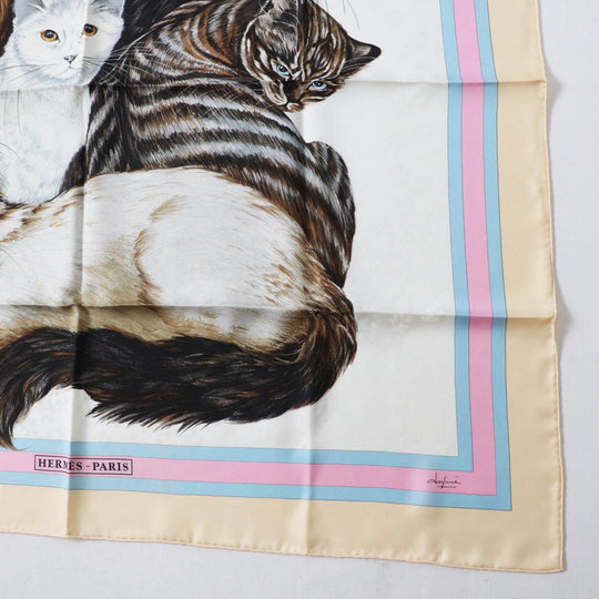 HERMES scarf silk Multi Carre90 LES CHATS Cats
