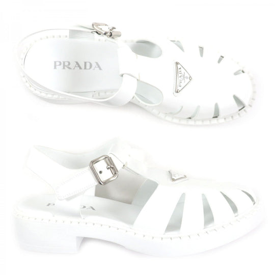 PRADA Sandals 2X3084 Main: Brushed leather white mens 10 Used Authentic
