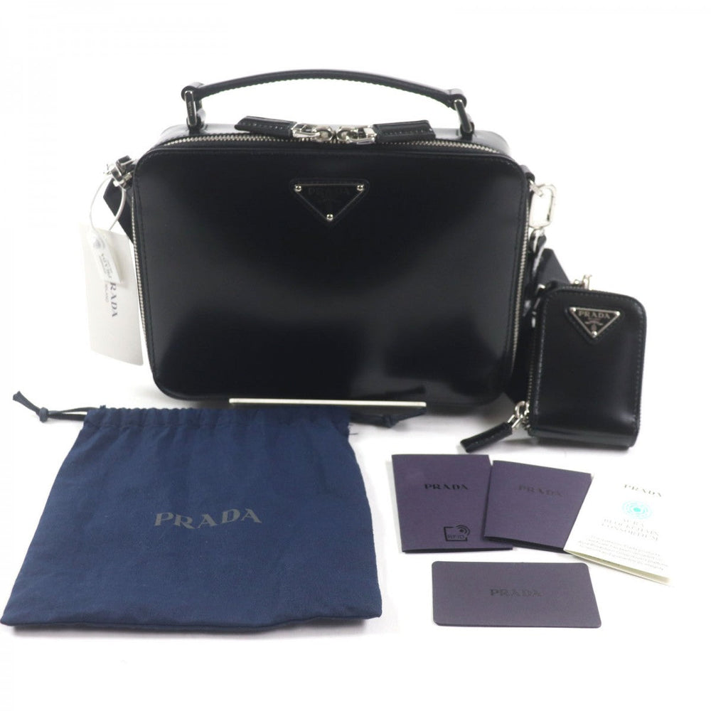 PRADA Shoulder Bag 2VH069 Main: Brushed leather black Brick mens Used Authentic