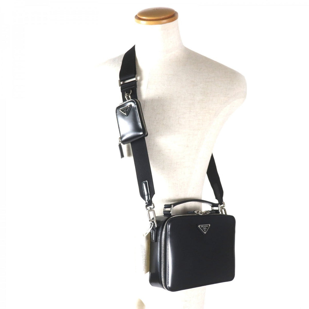 PRADA Shoulder Bag 2VH069 Main: Brushed leather black Brick mens Used Authentic
