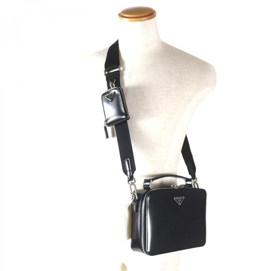PRADA Shoulder Bag 2VH069 Main: Brushed leather black Brick mens Used Authentic