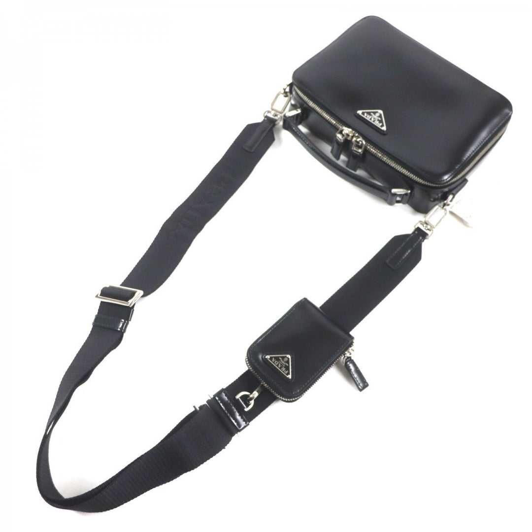 PRADA Shoulder Bag 2VH069 Main: Brushed leather black Brick mens Used Authentic
