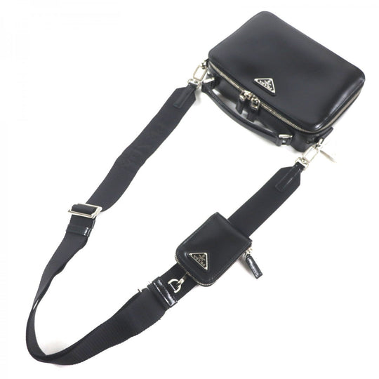 PRADA Shoulder Bag 2VH069 Main: Brushed leather black Brick mens Used Authentic