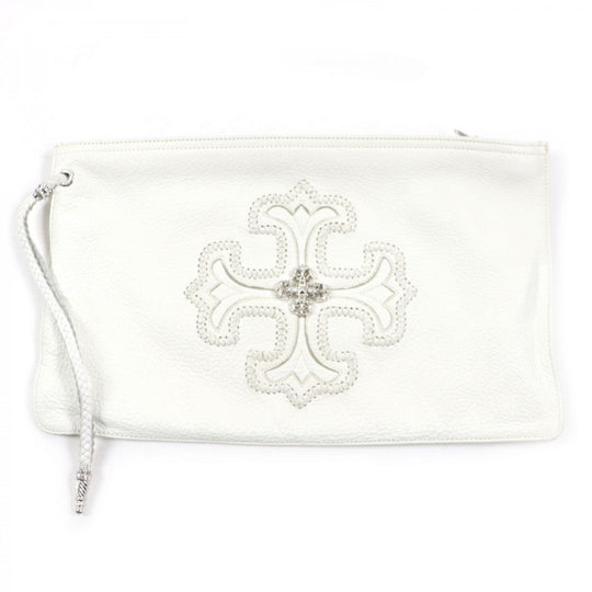 CHROME HEARTS Clutch bag leather White Silver