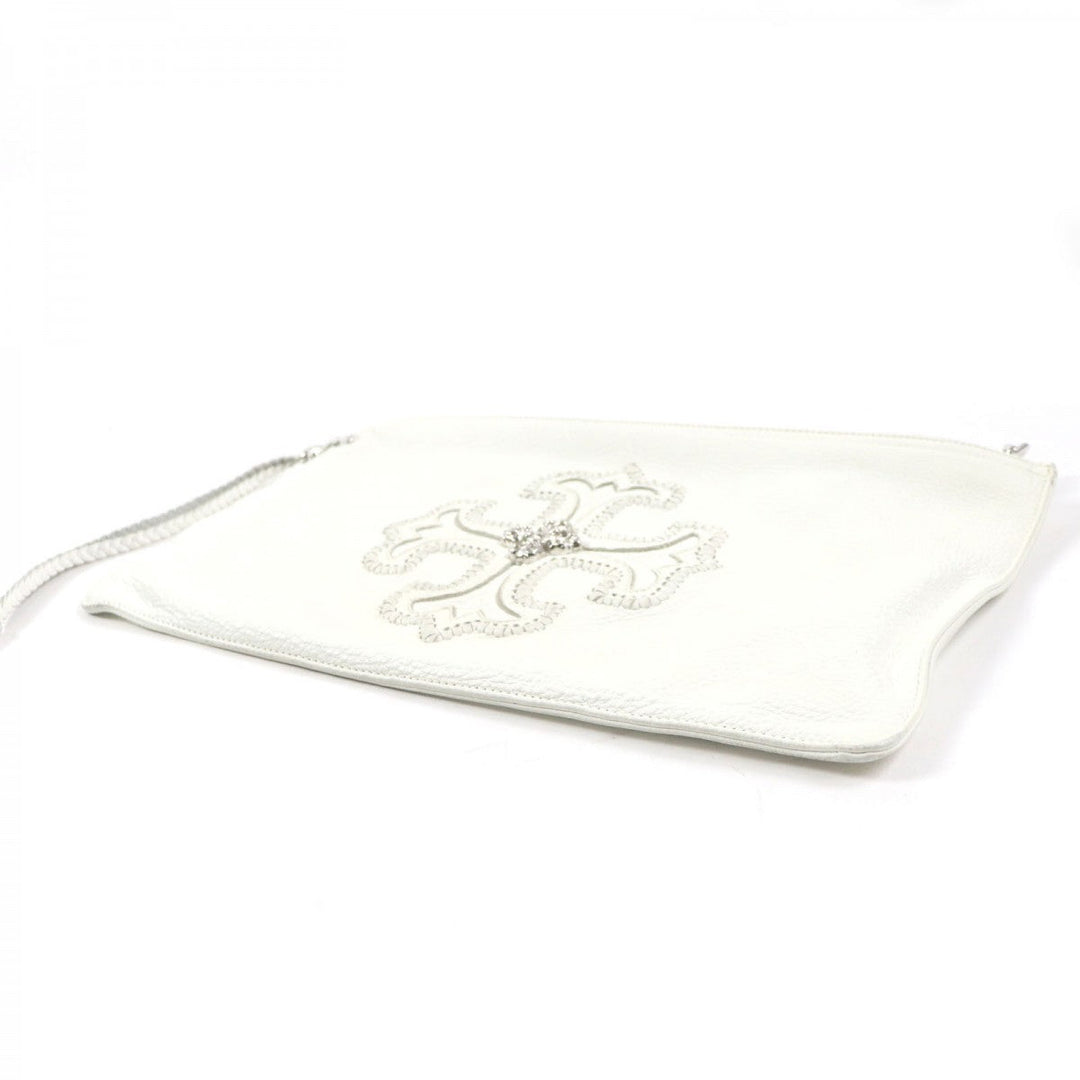 CHROME HEARTS Clutch bag leather White Silver