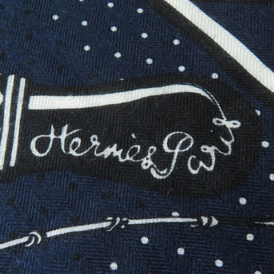 HERMES scarf cashmere Navy Calegean 140 Fouets and Badines Whips and Grips