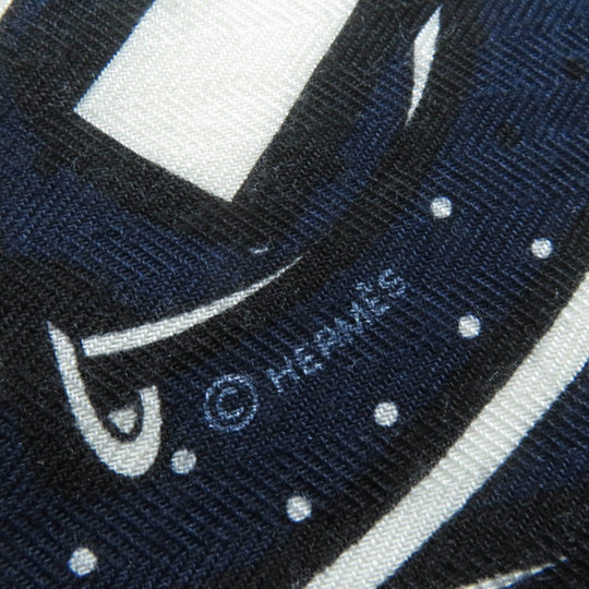 HERMES scarf cashmere Navy Calegean 140 Fouets and Badines Whips and Grips