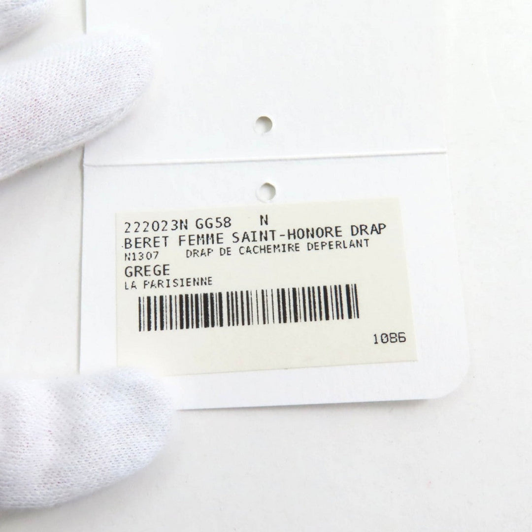 HERMES beret Outer: 100% cashmere, Lining: 65% rayon, Lining: 35% silk, Part: 100% polyester GREGE Saint Honore Charm Women 58 Used Authentic
