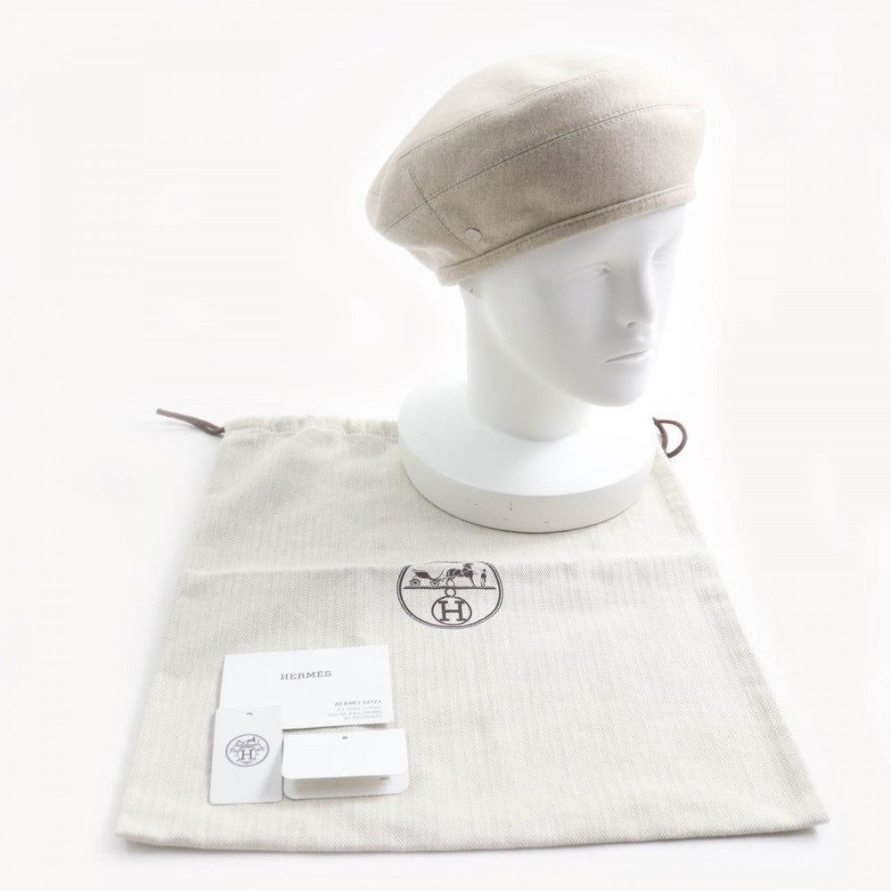 HERMES beret Outer: 100% cashmere, Lining: 65% rayon, Lining: 35% silk, Part: 100% polyester GREGE Saint Honore Charm Women 58 Used Authentic