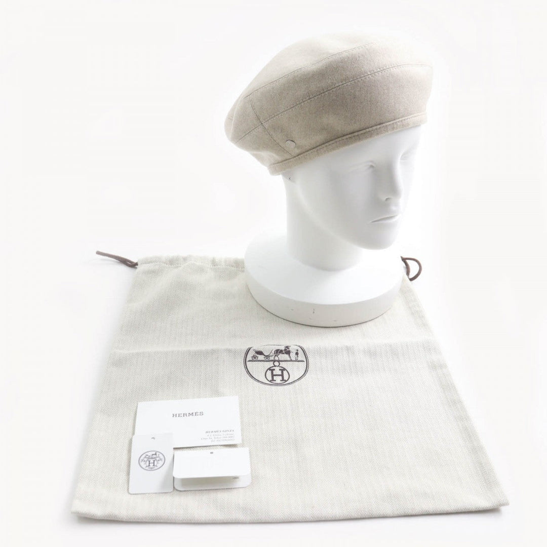 HERMES beret Outer: 100% cashmere, Lining: 65% rayon, Lining: 35% silk, Part: 100% polyester GREGE Saint Honore Charm Women 58 Used Authentic