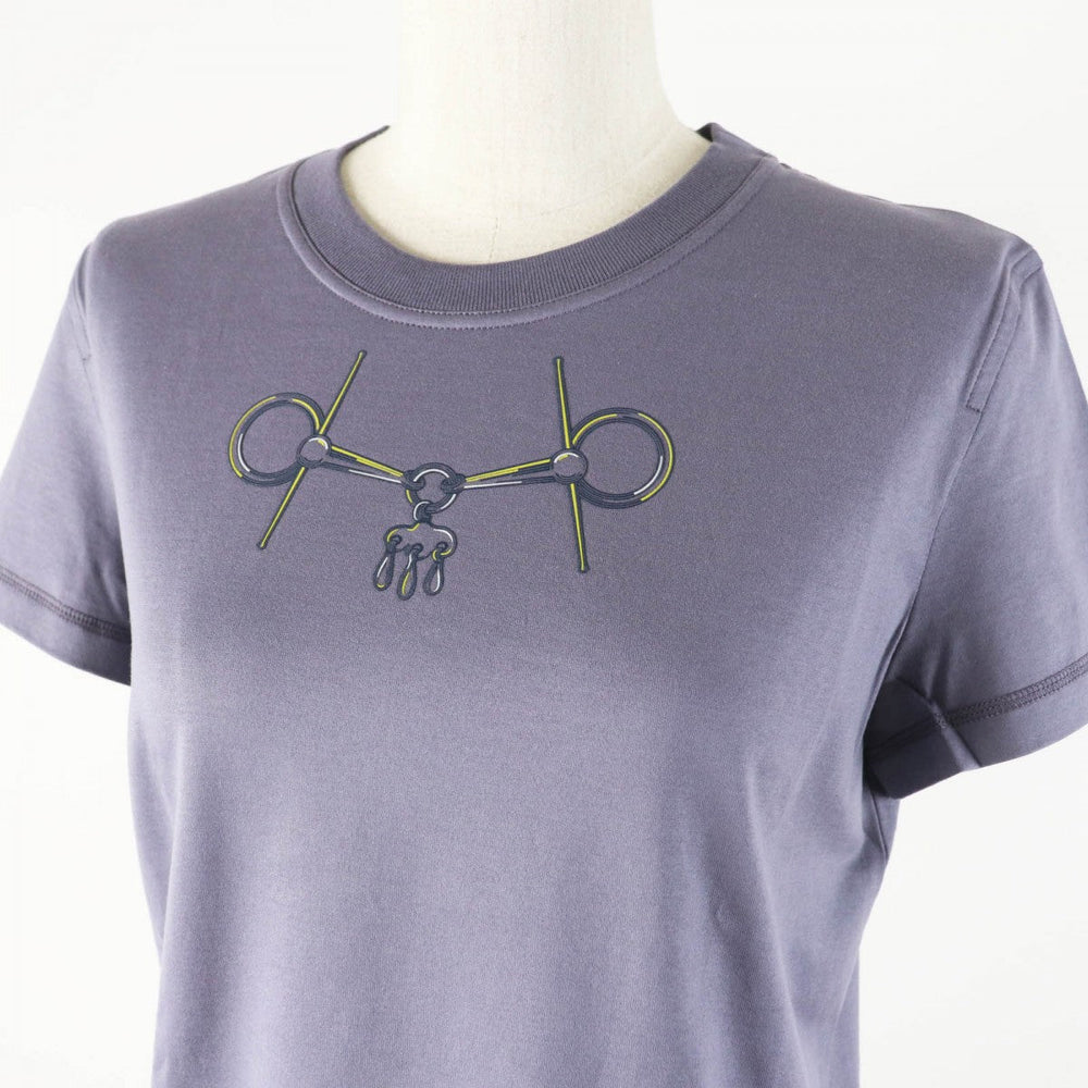 HERMES Short sleeve T-shirt 4H4643DA Main: 100% cotton, part: 98% cotton, part: 2% polyurethane Gris Nuage Cartouche Mall Women 36 Used Authentic