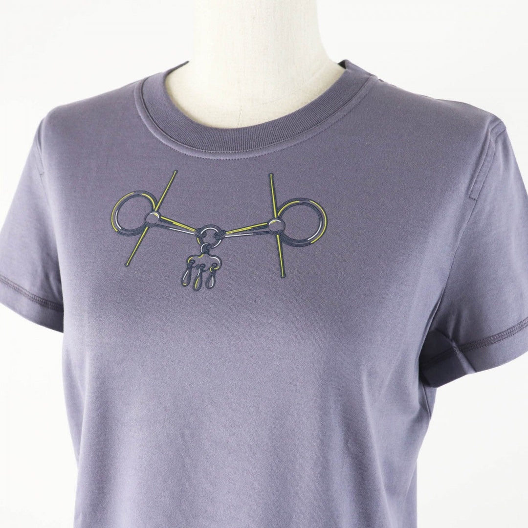 HERMES Short sleeve T-shirt 4H4643DA Main: 100% cotton, part: 98% cotton, part: 2% polyurethane Gris Nuage Cartouche Mall Women 36 Used Authentic