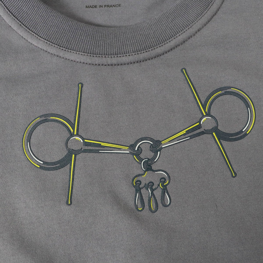 HERMES Short sleeve T-shirt 4H4643DA Main: 100% cotton, part: 98% cotton, part: 2% polyurethane Gris Nuage Cartouche Mall Women 36 Used Authentic