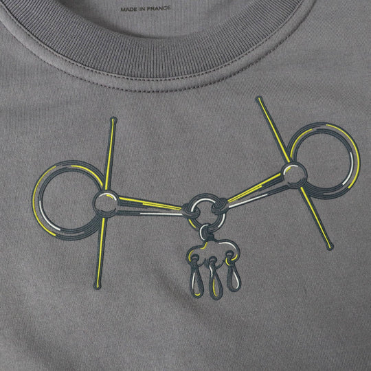 HERMES Short sleeve T-shirt 4H4643DA Main: 100% cotton, part: 98% cotton, part: 2% polyurethane Gris Nuage Cartouche Mall Women 36 Used Authentic