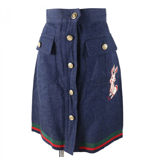 GUCCI skirt 521009 Outer: 100% cotton, some parts: 50% cotton, some parts: 50% rayon, some parts: 100% polyester Indigo blue Women 38 Used Authentic