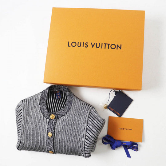 LOUIS VUITTON cardigan Outer material: 47% rayon, 45% wool, 7% nylon, 1% polyurethane Black Grey Trumpet Sleeve Women M Used Authentic