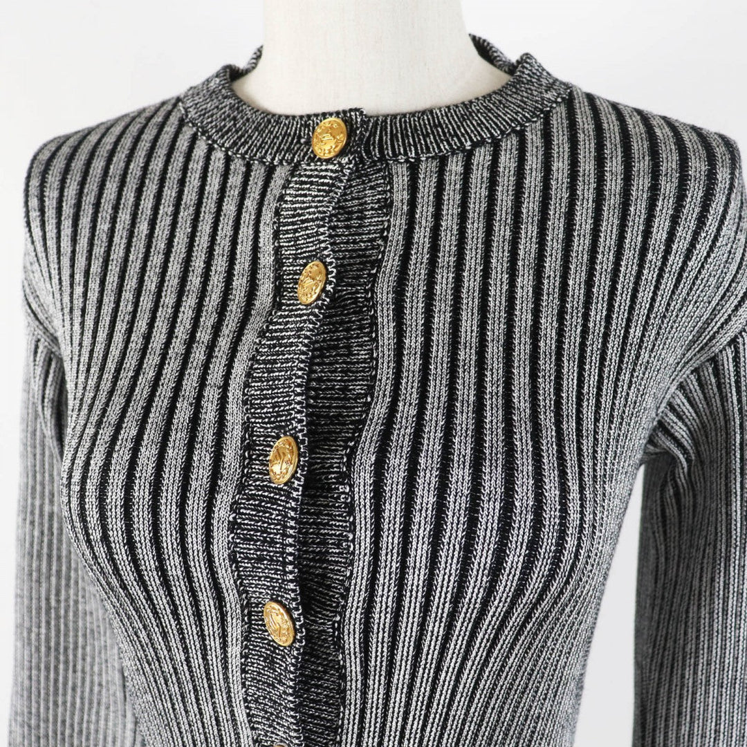 LOUIS VUITTON cardigan Outer material: 47% rayon, 45% wool, 7% nylon, 1% polyurethane Black Grey Trumpet Sleeve Women M Used Authentic