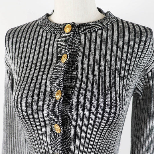 LOUIS VUITTON cardigan Outer material: 47% rayon, 45% wool, 7% nylon, 1% polyurethane Black Grey Trumpet Sleeve Women M Used Authentic
