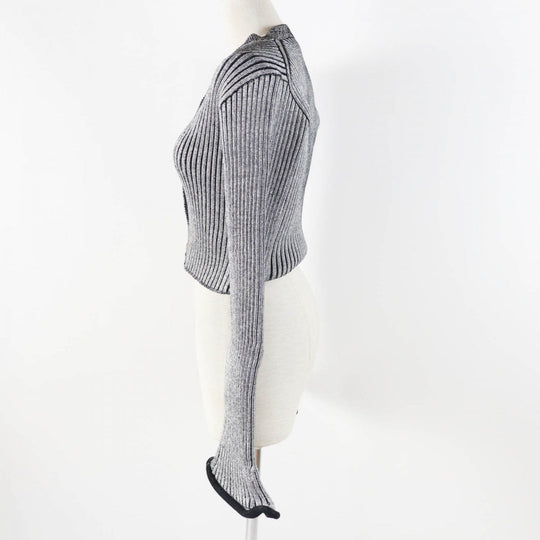 LOUIS VUITTON cardigan Outer material: 47% rayon, 45% wool, 7% nylon, 1% polyurethane Black Grey Trumpet Sleeve Women M Used Authentic