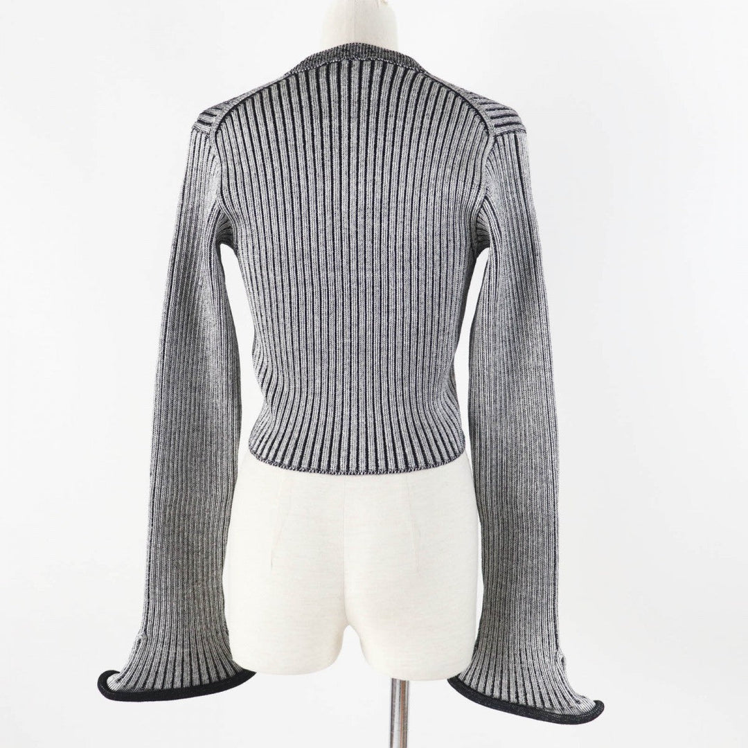 LOUIS VUITTON cardigan Outer material: 47% rayon, 45% wool, 7% nylon, 1% polyurethane Black Grey Trumpet Sleeve Women M Used Authentic