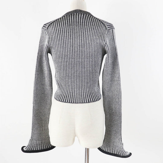 LOUIS VUITTON cardigan Outer material: 47% rayon, 45% wool, 7% nylon, 1% polyurethane Black Grey Trumpet Sleeve Women M Used Authentic