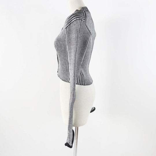 LOUIS VUITTON cardigan Outer material: 47% rayon, 45% wool, 7% nylon, 1% polyurethane Black Grey Trumpet Sleeve Women M Used Authentic