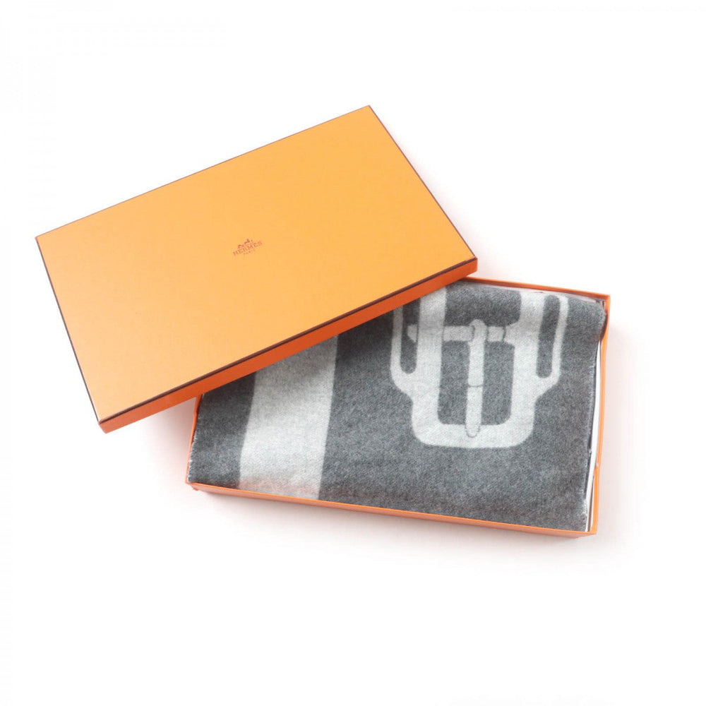 HERMES Scarf Main: 100% cashmere Antogracito / Gris Claire Sangle a Bookle Women Used Authentic