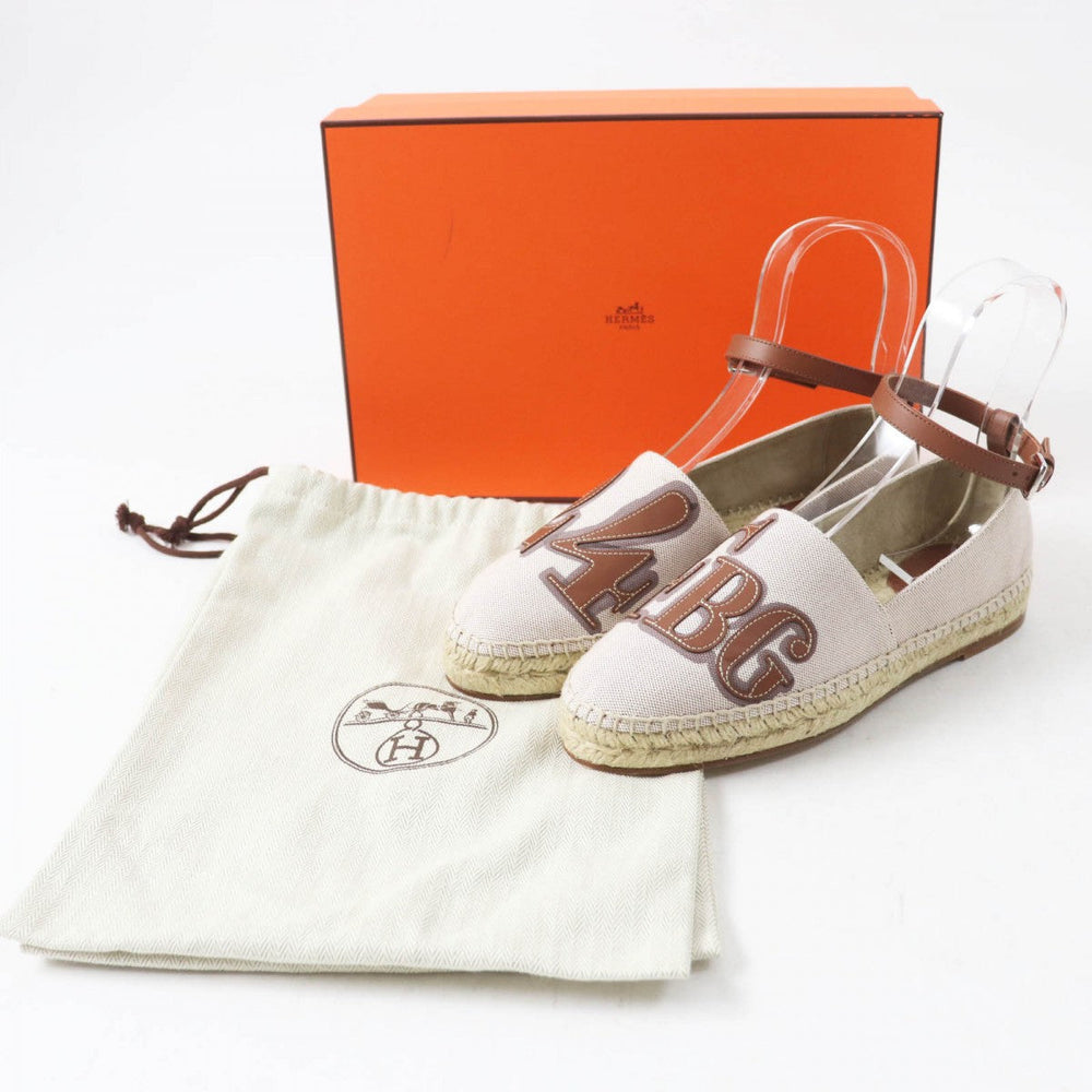 HERMES Slip-on Main: Toile H, Part: Calf leather NOISETTE GOLD Indirizzo Women 37 Used Authentic