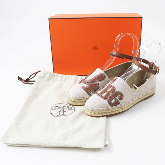 HERMES Slip-on Main: Toile H, Part: Calf leather NOISETTE GOLD Indirizzo Women 37 Used Authentic