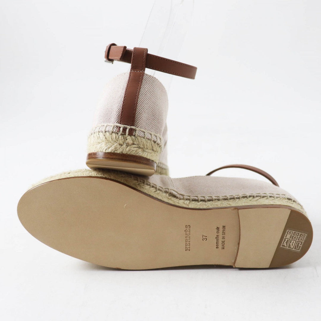 HERMES Slip-on Main: Toile H, Part: Calf leather NOISETTE GOLD Indirizzo Women 37 Used Authentic