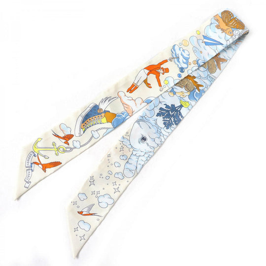 HERMES scarf 063900S silk multicolor Twilly SUR MON NUAGE my clouds