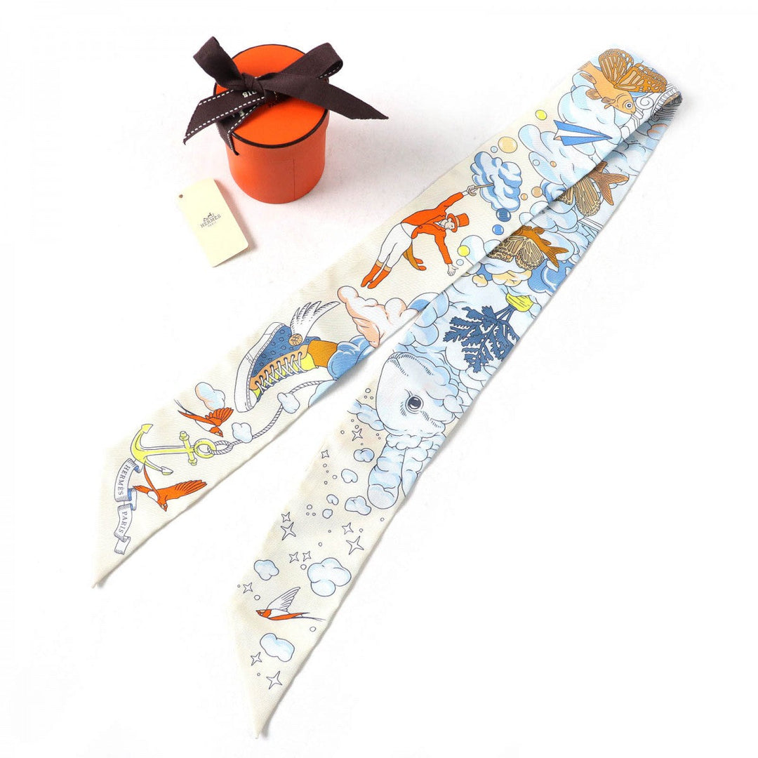 HERMES scarf 063900S silk multicolor Twilly SUR MON NUAGE my clouds