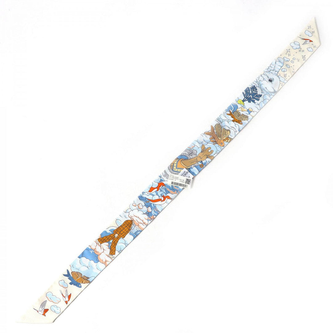 HERMES scarf 063900S silk multicolor Twilly SUR MON NUAGE my clouds