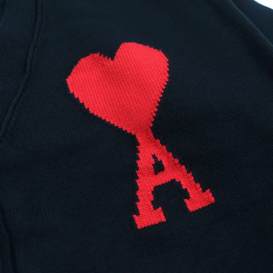 AMI Paris cardigan E21HJ128 virgin wool Black red mens(Unisex) L Used Authentic