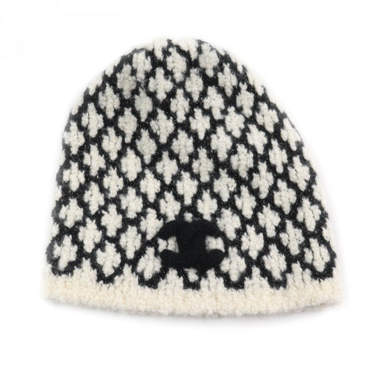 CHANEL Knit cap cashmere White black
