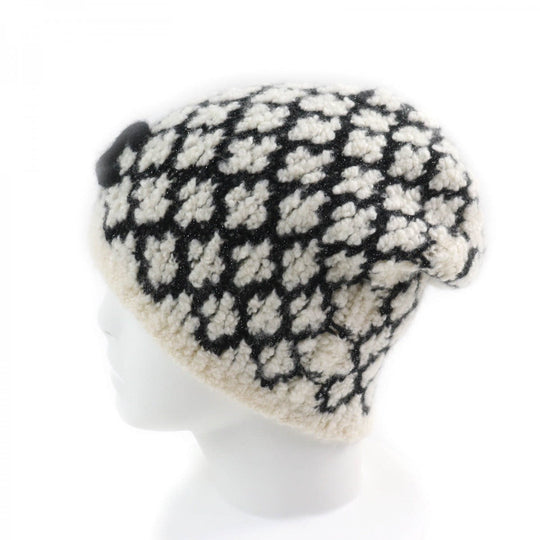 CHANEL Knit cap cashmere White black