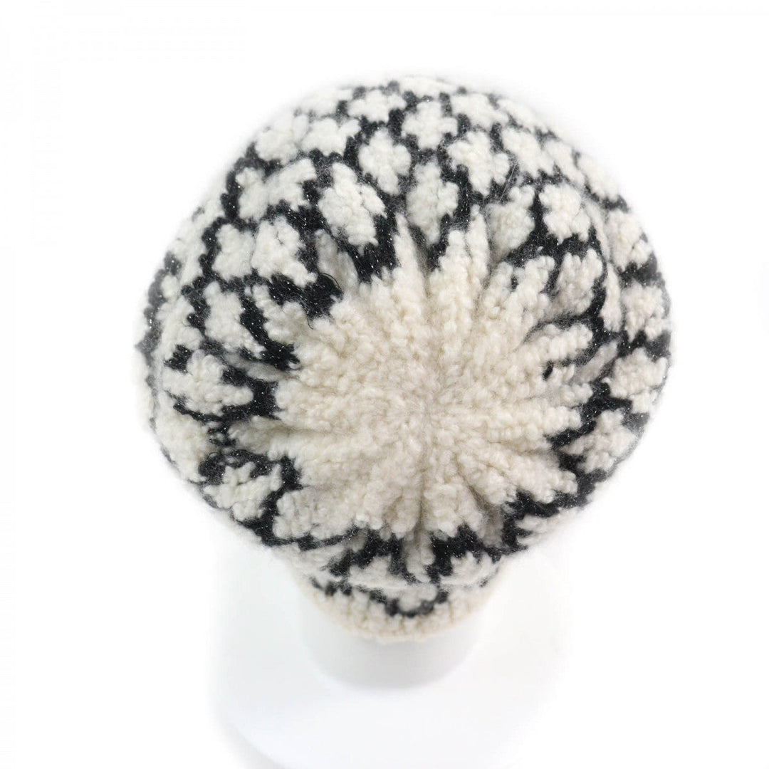 CHANEL Knit cap cashmere White black