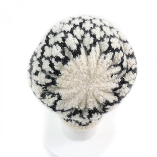 CHANEL Knit cap cashmere White black