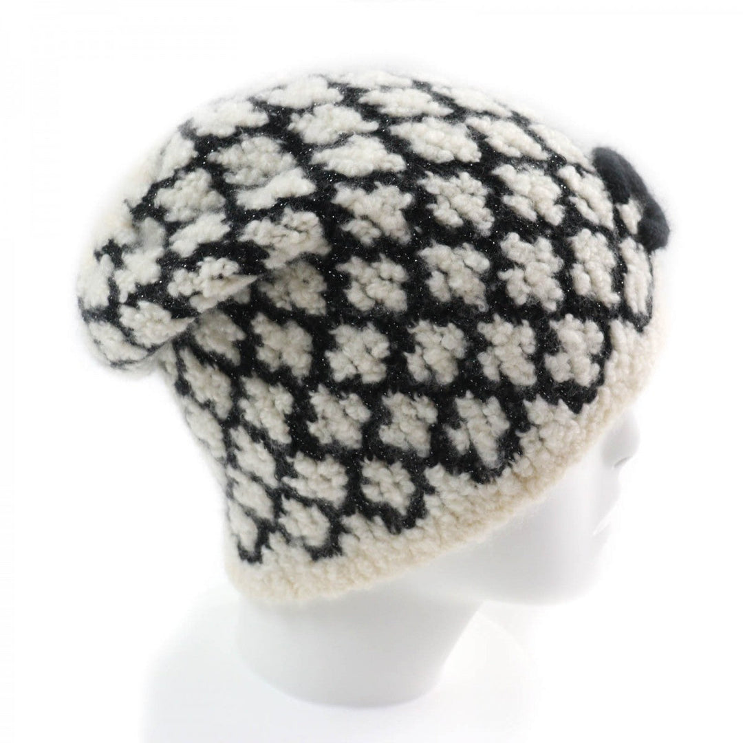 CHANEL Knit cap cashmere White black