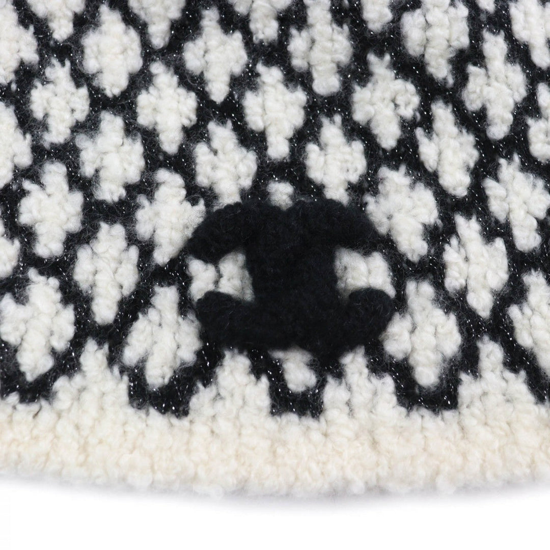 CHANEL Knit cap cashmere White black