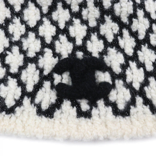 CHANEL Knit cap cashmere White black