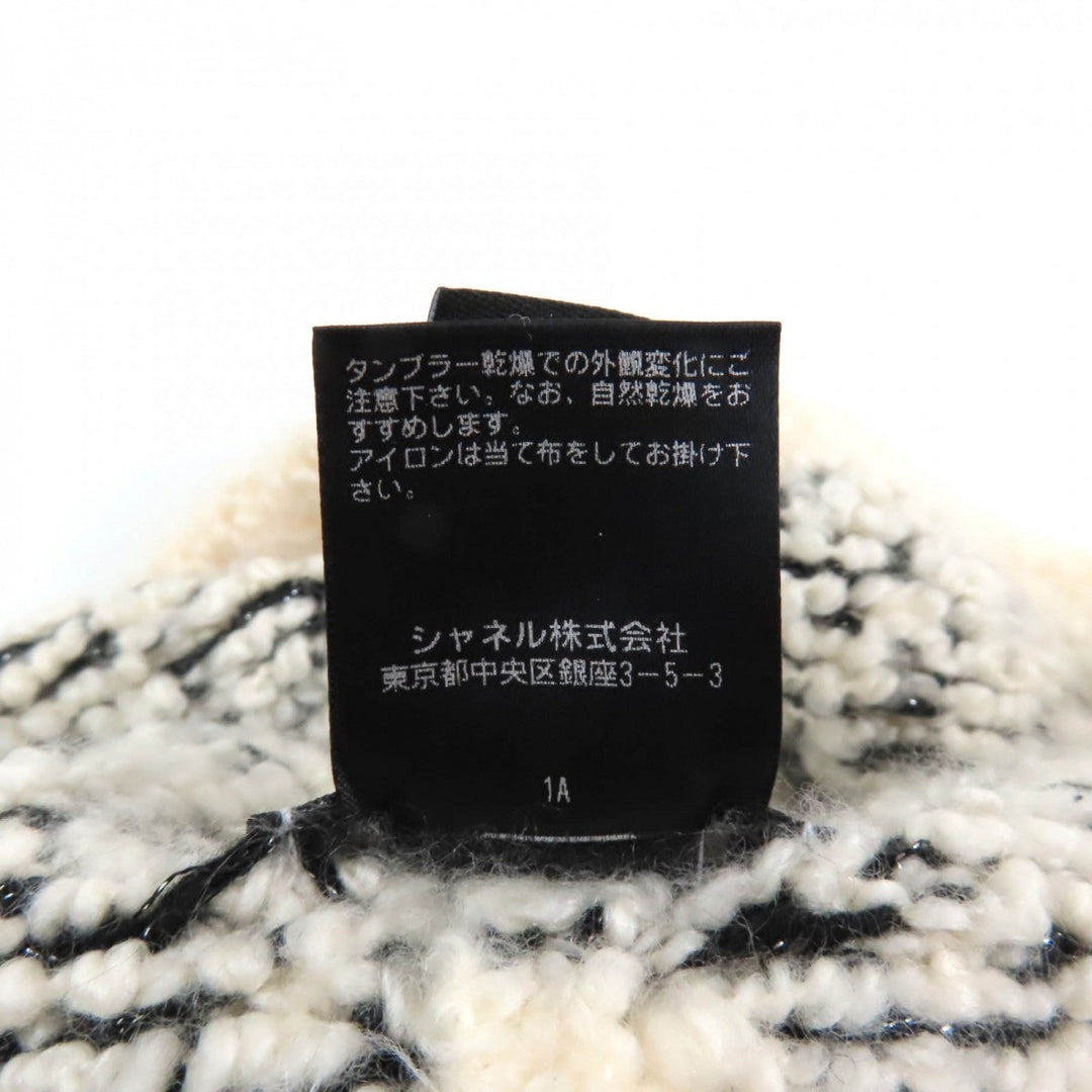 CHANEL Knit cap cashmere White black