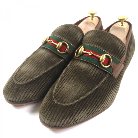 GUCCI loafers 759474 Main: Corduroy, Part: Leather Brown mens 9 Used Authentic