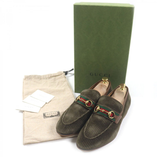 GUCCI loafers 759474 Main: Corduroy, Part: Leather Brown mens 9 Used Authentic