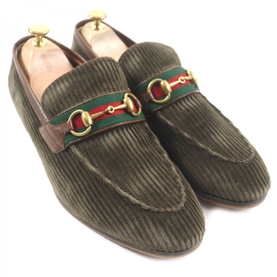 GUCCI loafers 759474 Main: Corduroy, Part: Leather Brown mens 9 Used Authentic