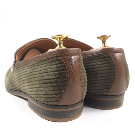 GUCCI loafers 759474 Main: Corduroy, Part: Leather Brown mens 9 Used Authentic