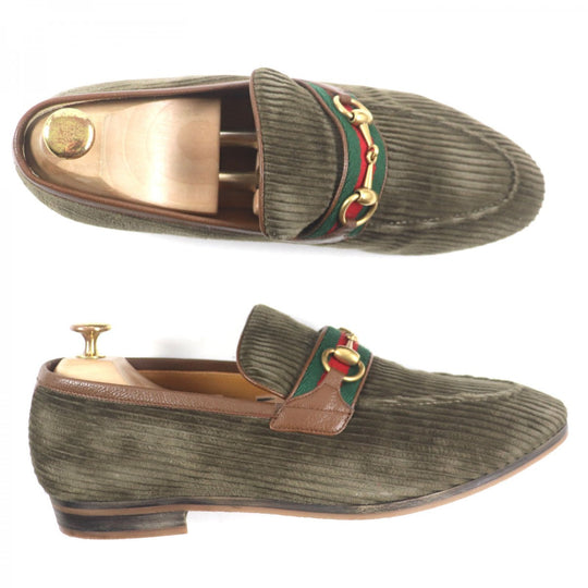 GUCCI loafers 759474 Main: Corduroy, Part: Leather Brown mens 9 Used Authentic