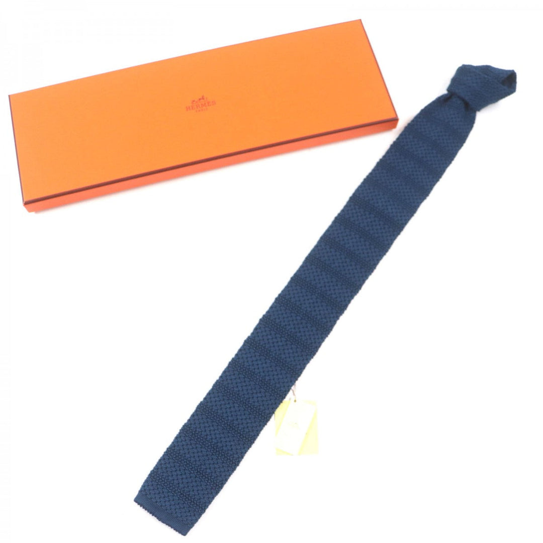 HERMES tie Main: 100% silk blue Cravat Fleur Uni mens Used Authentic