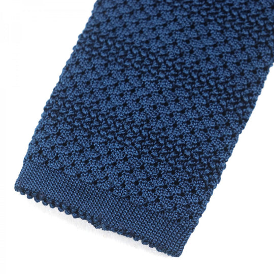 HERMES tie Main: 100% silk blue Cravat Fleur Uni mens Used Authentic